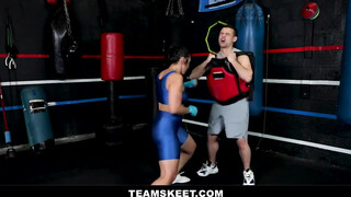 Sweaty Kickboxer Begs for Post Workout Cock Pounding