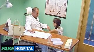 Desperate Russian teen rewards the doctor with hard sex in a fake hospital
