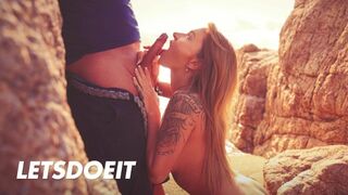 Angel Piaff's perverted masturbation and hot sucking on the beach