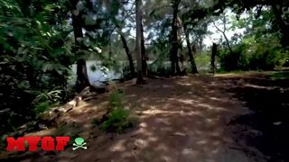 My girlfriend Jessie Saint is in the woods swallowing Sean Lawless's tail deep