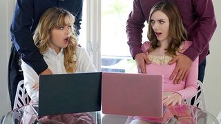 Their stepfather punishes little whores River Lynn and Celestina Blooms for bad grades