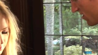 Skinny blonde fake tits unleashes wild cock pounding frenzy