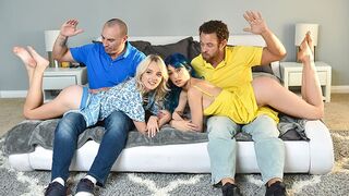 Kate Bloom and Jewelz Blu get their asses slapped while stepfathers fuck their pussy on a girl swap