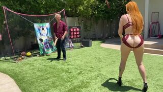 Big-ass redheaded mom playing with her stepson's huge white tree