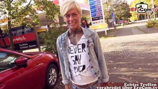 Street fuck at German petrol station: pov milf blowjob