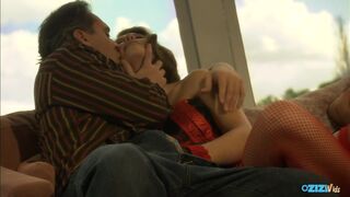 Hot on the couch - steam fuck the black-haired milf
