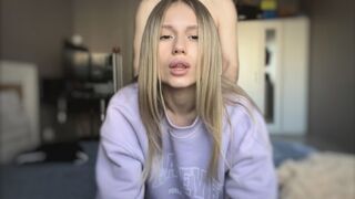 Teenage blonde bomb shows his body and helps his friend enjoy it after hot fuck