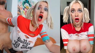 Harley Quinn Nagy Mellű Deepthroat, Vadul Megdugja Mígnem Arcára Fröccsen a Nagy Lövés - POV Cosplay