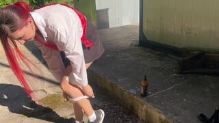 I caught the neighbor's teenage daughter drinking and punished her ass with glass