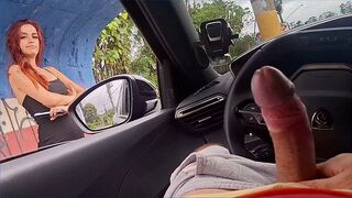 Red teen watching a dick beat you out in public in the car