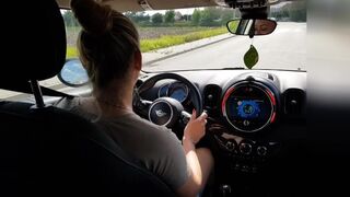 Hot wife sucking a stranger in a car on public street