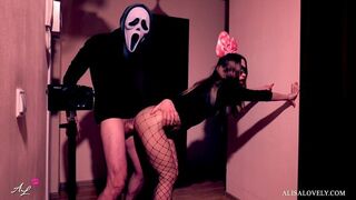 Masked crazy hard fuck the brown girl in front of the mirror - Halloween role play fetish doubles game
